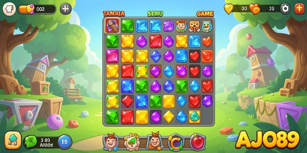 Screenshot AJO89 menampilkan gameplay Match-3 yang mendebarkan.