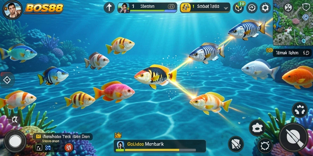 Screenshot menampilkan gameplay seru dari game Tembak Ikan BOS88.