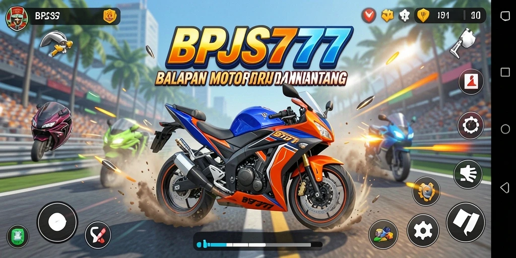 Tampilan gameplay seru di BPJS777 saat melakukan balapan motor.