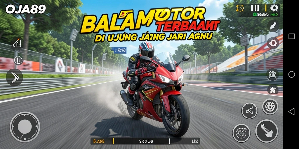 Screenshot gameplay OJA89 yang menampilkan aksi balap motor yang mendebarkan.