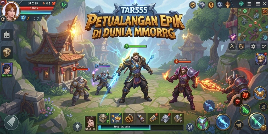 Screenshot TAR555 menampilkan pertempuran epik antara pemain dan monster besar.